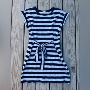 J Crew Navy White Striped Tie Waist T-Shirt Dress in 100% Cotton | Sz L Classic